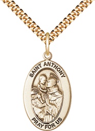 [11004GF/24G] 14kt Gold Filled Saint Anthony of Padua Pendant on a 24 inch Gold Plate Heavy Curb chain