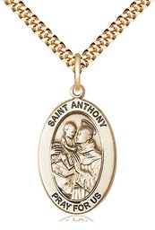 [11004GF/24G] 14kt Gold Filled Saint Anthony of Padua Pendant on a 24 inch Gold Plate Heavy Curb chain