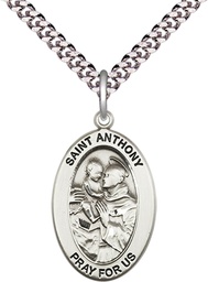 [11004SS/24S] Sterling Silver Saint Anthony of Padua Pendant on a 24 inch Light Rhodium Heavy Curb chain
