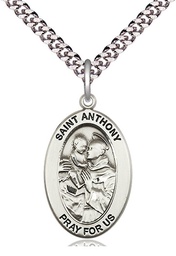[11004SS/24S] Sterling Silver Saint Anthony of Padua Pendant on a 24 inch Light Rhodium Heavy Curb chain