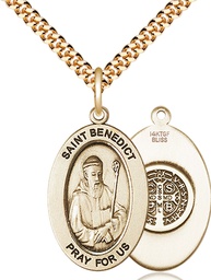 [11008GF/24G] 14kt Gold Filled Saint Benedict Pendant on a 24 inch Gold Plate Heavy Curb chain