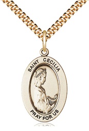 [11016GF/24G] 14kt Gold Filled Saint Cecilia Pendant on a 24 inch Gold Plate Heavy Curb chain