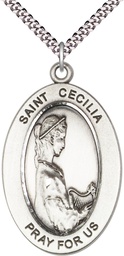 [11016SS/24S] Sterling Silver Saint Cecilia Pendant on a 24 inch Light Rhodium Heavy Curb chain