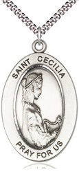 [11016SS/24S] Sterling Silver Saint Cecilia Pendant on a 24 inch Light Rhodium Heavy Curb chain