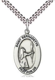 [11017SS/24S] Sterling Silver Saint Bernadette Pendant on a 24 inch Light Rhodium Heavy Curb chain