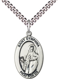 [11032SS/24S] Sterling Silver Saint Dymphna Pendant on a 24 inch Light Rhodium Heavy Curb chain