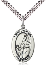 [11032SS/24S] Sterling Silver Saint Dymphna Pendant on a 24 inch Light Rhodium Heavy Curb chain