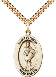 [11034GF/24G] 14kt Gold Filled Saint Florian Pendant on a 24 inch Gold Plate Heavy Curb chain