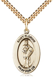 [11034GF/24G] 14kt Gold Filled Saint Florian Pendant on a 24 inch Gold Plate Heavy Curb chain