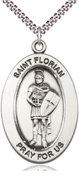 [11034SS/24S] Sterling Silver Saint Florian Pendant on a 24 inch Light Rhodium Heavy Curb chain