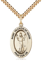 [11036GF/24G] 14kt Gold Filled Saint Francis of Assisi Pendant on a 24 inch Gold Plate Heavy Curb chain