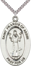 [11036SS/24S] Sterling Silver Saint Francis of Assisi Pendant on a 24 inch Light Rhodium Heavy Curb chain