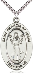 [11036SS/24S] Sterling Silver Saint Francis of Assisi Pendant on a 24 inch Light Rhodium Heavy Curb chain