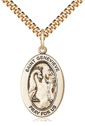[11041GF/24G] 14kt Gold Filled Saint Genevieve Pendant on a 24 inch Gold Plate Heavy Curb chain