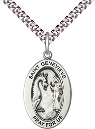 [11041SS/24S] Sterling Silver Saint Genevieve Pendant on a 24 inch Light Rhodium Heavy Curb chain