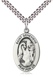 [11041SS/24S] Sterling Silver Saint Genevieve Pendant on a 24 inch Light Rhodium Heavy Curb chain