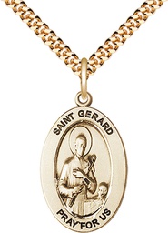[11042GF/24G] 14kt Gold Filled Saint Gerard Majella Pendant on a 24 inch Gold Plate Heavy Curb chain