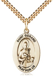 [11042GF/24G] 14kt Gold Filled Saint Gerard Majella Pendant on a 24 inch Gold Plate Heavy Curb chain