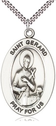 [11042SS/24S] Sterling Silver Saint Gerard Majella Pendant on a 24 inch Light Rhodium Heavy Curb chain
