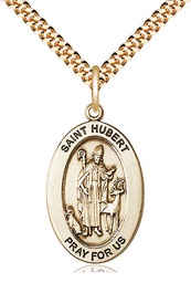 [11045GF/24G] 14kt Gold Filled Saint Hubert of Liege Pendant on a 24 inch Gold Plate Heavy Curb chain