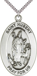 [11045SS/24S] Sterling Silver Saint Hubert of Liege Pendant on a 24 inch Light Rhodium Heavy Curb chain