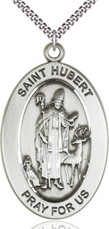[11045SS/24S] Sterling Silver Saint Hubert of Liege Pendant on a 24 inch Light Rhodium Heavy Curb chain