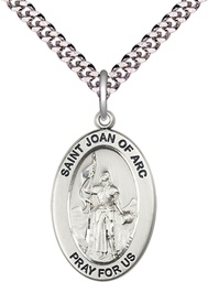 [11053SS/24S] Sterling Silver Saint Joan of Arc Pendant on a 24 inch Light Rhodium Heavy Curb chain