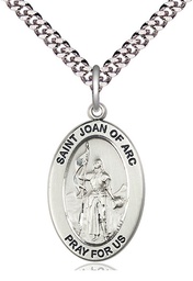 [11053SS/24S] Sterling Silver Saint Joan of Arc Pendant on a 24 inch Light Rhodium Heavy Curb chain