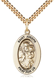 [11058GF/24G] 14kt Gold Filled Saint Joseph Pendant on a 24 inch Gold Plate Heavy Curb chain