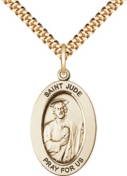 [11060GF/24G] 14kt Gold Filled Saint Jude Thaddeus Pendant on a 24 inch Gold Plate Heavy Curb chain