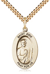 [11060GF/24G] 14kt Gold Filled Saint Jude Thaddeus Pendant on a 24 inch Gold Plate Heavy Curb chain