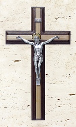 [17518] 11In. Walnut Crucifix With Maple Inlay