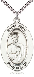 [11060SS/24S] Sterling Silver Saint Jude Thaddeus Pendant on a 24 inch Light Rhodium Heavy Curb chain