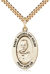[11073GF/24G] 14kt Gold Filled Saint Maximilian Kolbe Pendant on a 24 inch Gold Plate Heavy Curb chain