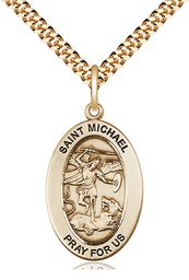 [11076GF/24G] 14kt Gold Filled Saint Michael the Archangel Pendant on a 24 inch Gold Plate Heavy Curb chain