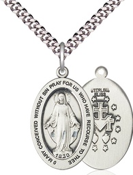 [11078SS/24S] Sterling Silver Miraculous Pendant on a 24 inch Light Rhodium Heavy Curb chain