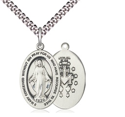 [11078SS/24S] Sterling Silver Miraculous Pendant on a 24 inch Light Rhodium Heavy Curb chain