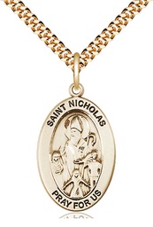 [11080GF/24G] 14kt Gold Filled Saint Nicholas Pendant on a 24 inch Gold Plate Heavy Curb chain