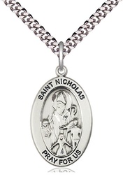 [11080SS/24S] Sterling Silver Saint Nicholas Pendant on a 24 inch Light Rhodium Heavy Curb chain