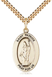 [11084GF/24G] 14kt Gold Filled Saint Patrick Pendant on a 24 inch Gold Plate Heavy Curb chain