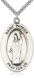 [11084SS/24S] Sterling Silver Saint Patrick Pendant on a 24 inch Light Rhodium Heavy Curb chain