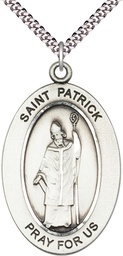 [11084SS/24S] Sterling Silver Saint Patrick Pendant on a 24 inch Light Rhodium Heavy Curb chain