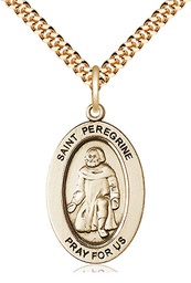 [11088GF/24G] 14kt Gold Filled Saint Peregrine Pendant on a 24 inch Gold Plate Heavy Curb chain