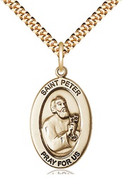 [11090GF/24G] 14kt Gold Filled Saint Peter the Apostle Pendant on a 24 inch Gold Plate Heavy Curb chain
