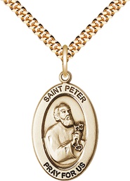 [11090GF/24G] 14kt Gold Filled Saint Peter the Apostle Pendant on a 24 inch Gold Plate Heavy Curb chain