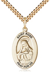 [11095GF/24G] 14kt Gold Filled Saint Rose of Lima Pendant on a 24 inch Gold Plate Heavy Curb chain