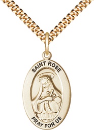 [11095GF/24G] 14kt Gold Filled Saint Rose of Lima Pendant on a 24 inch Gold Plate Heavy Curb chain