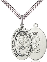 [11098SS/24S] Sterling Silver Scapular Pendant on a 24 inch Light Rhodium Heavy Curb chain