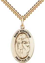 [11100GF/24G] 14kt Gold Filled Saint Sebastian Pendant on a 24 inch Gold Plate Heavy Curb chain