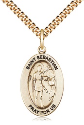 [11100GF/24G] 14kt Gold Filled Saint Sebastian Pendant on a 24 inch Gold Plate Heavy Curb chain